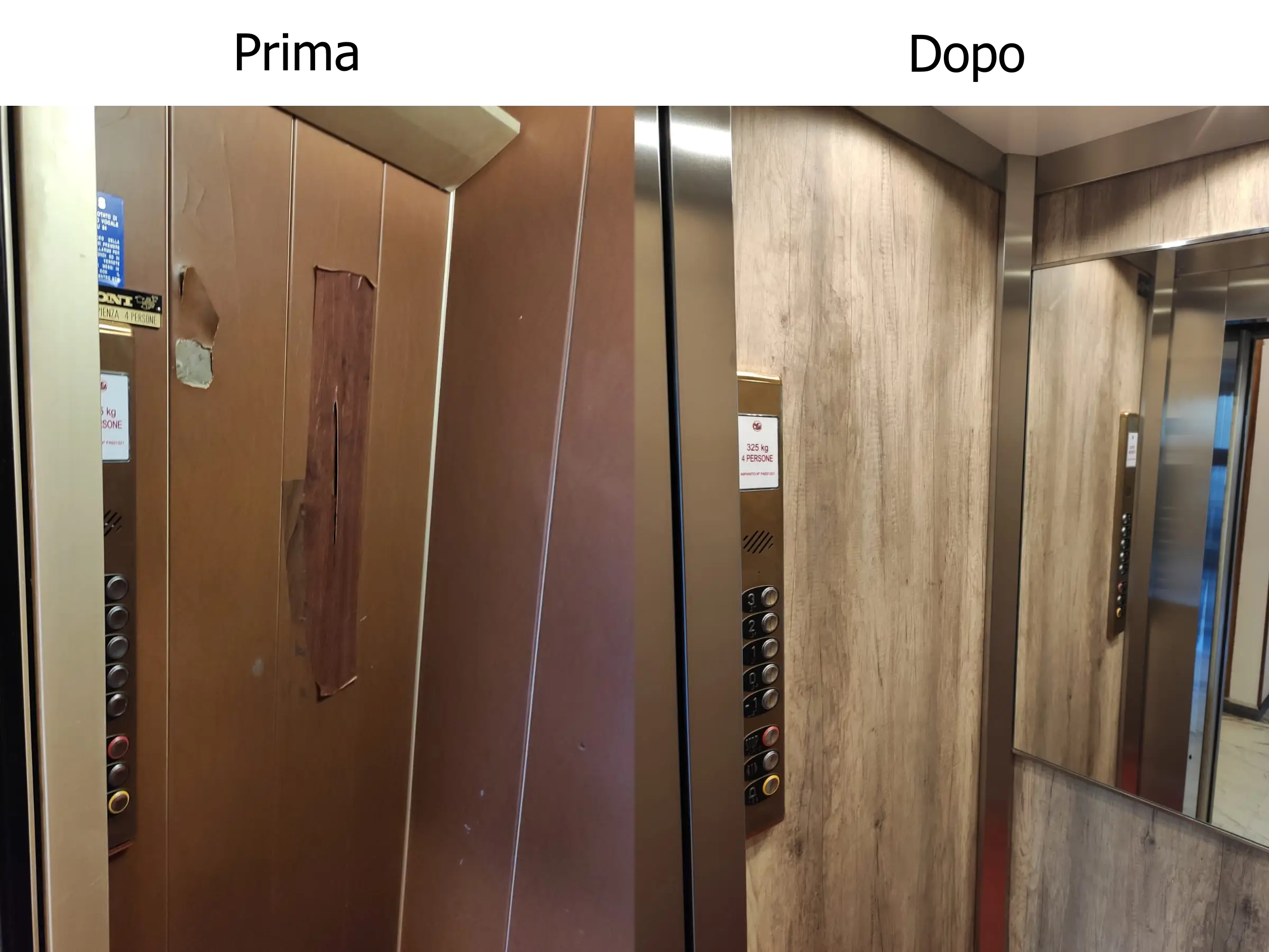 Vaglio srl - Linea cabine ascensori Torino - Restyling - Prima e dopo 3